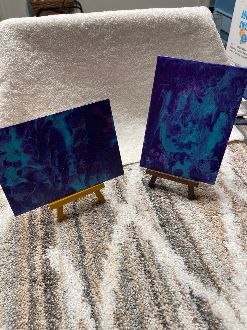 Abstract Fluid Acrylic Canvas Pair in Teal and Purple